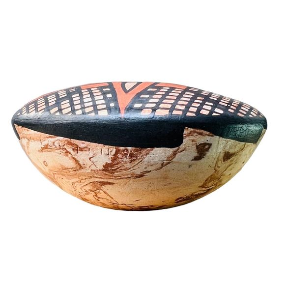 Mata Ortiz Mexico Seed Pot Olla SIGNED Miniature Handmade Black Squares Red Star - Picture 6 of 11